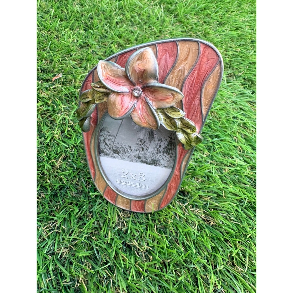 Aaron‎ Brothers Tropical Floral Enamel 2x3 Mini Picture Frame Pink Coral Gold